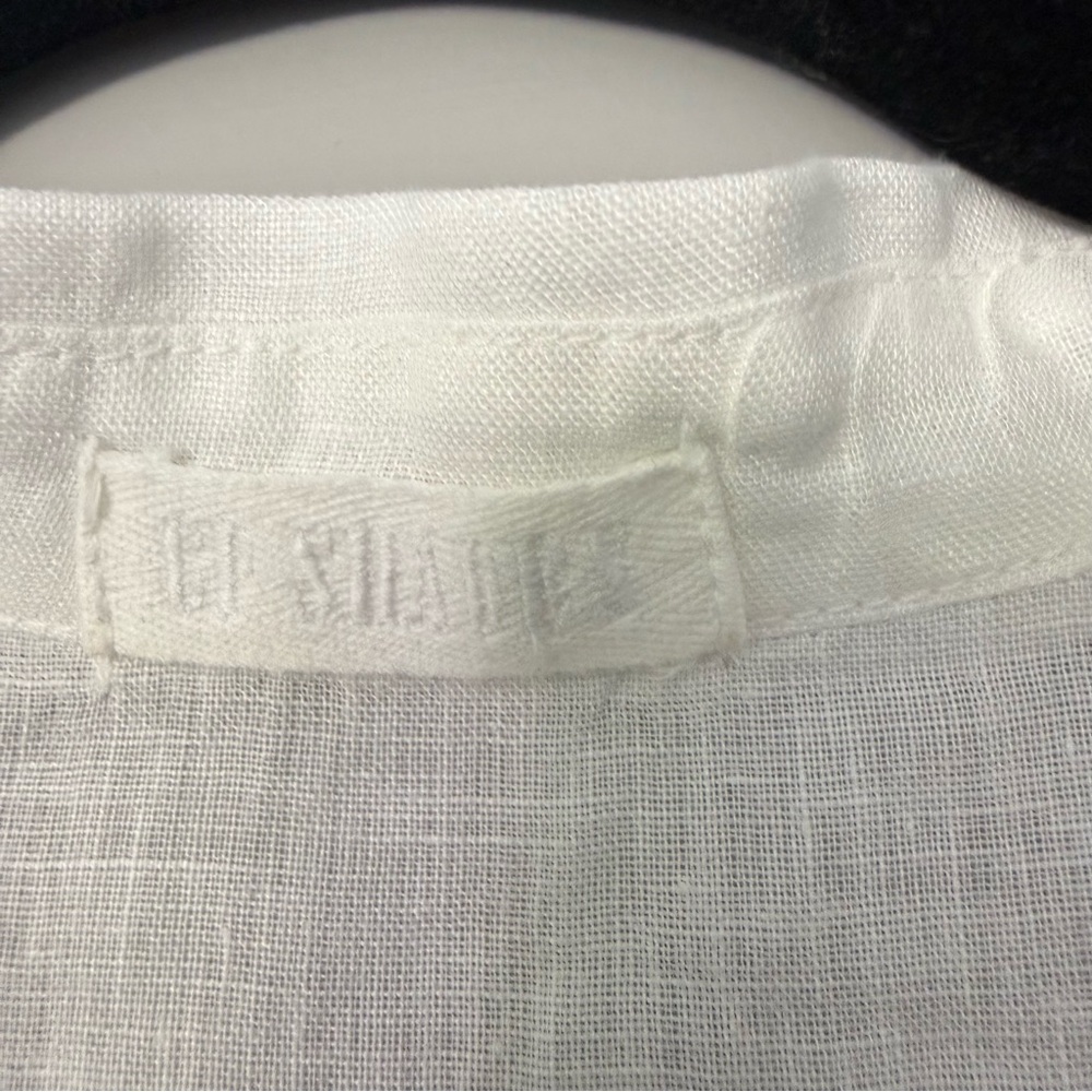 CP Shades Peek Top Blouse 100% Linen White Relaxed Button Collar Summer S - Picture 6 of 10